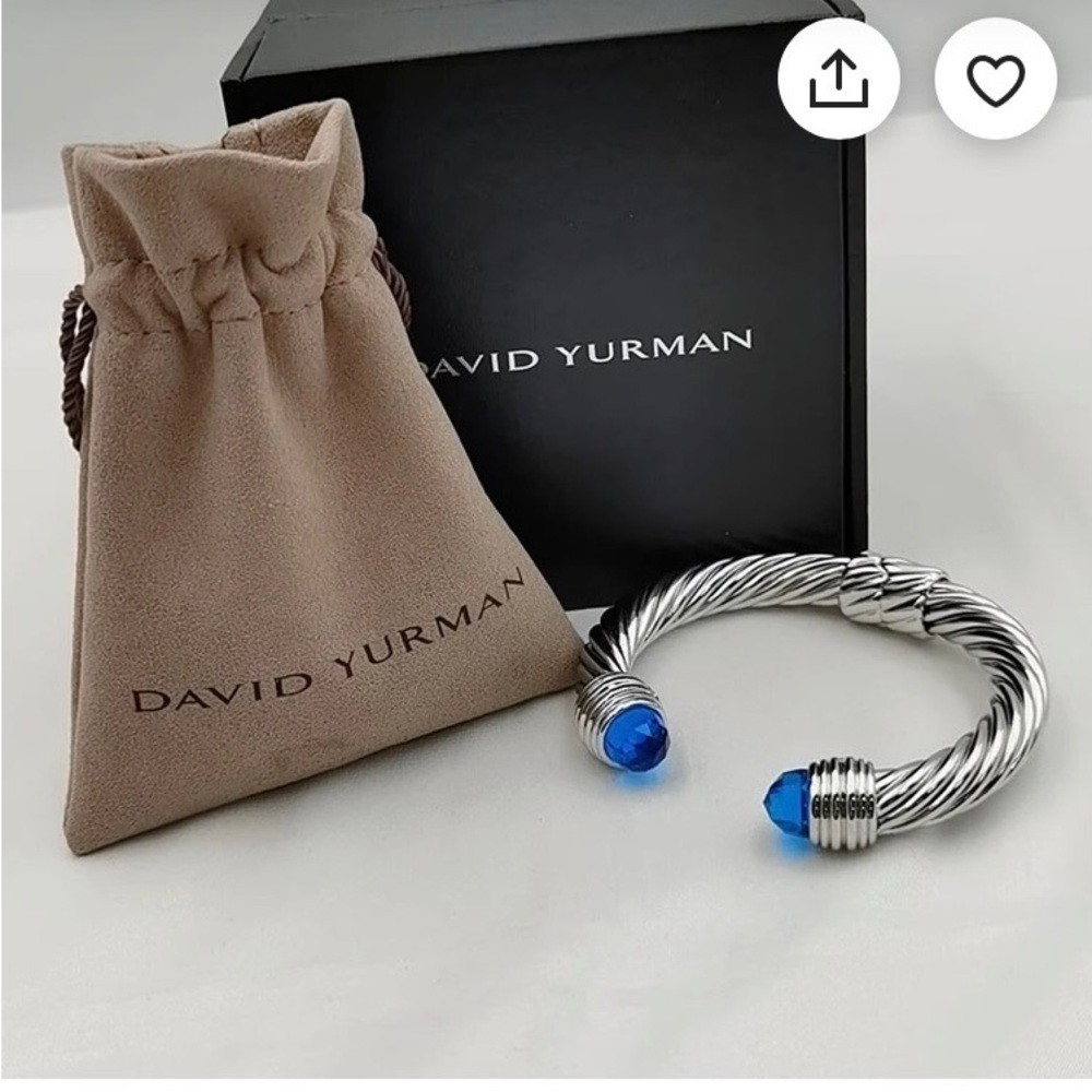 David Yurman look alike bracelet 10 mm with blue topaz , size large logo DY925